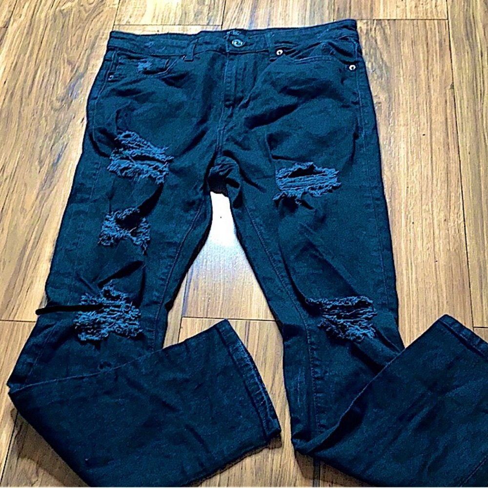 Forever 21 Mens Ripped Black Style Jeans Pants Slim fit Los Angeles Fashion 34